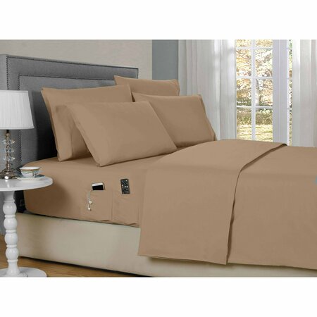 KATHY IRELAND 6-Piece Smart Sheet Sets w/ Side Pocket - Twin - Taupe 1284TWTP